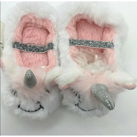 Cat & Jack toddler Girls Unicorn Plush Slippers W/ Strap-White-Size 12/24M - Picture 3 of 5